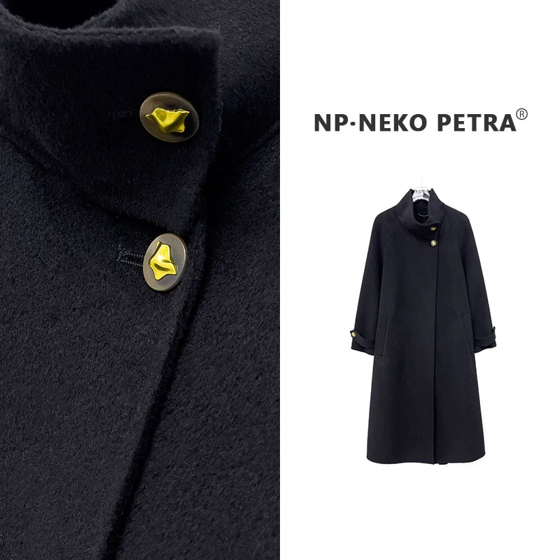 【Neko Petra】100%初剪羊毛双面呢大衣时尚设计气质翻领NPWX655