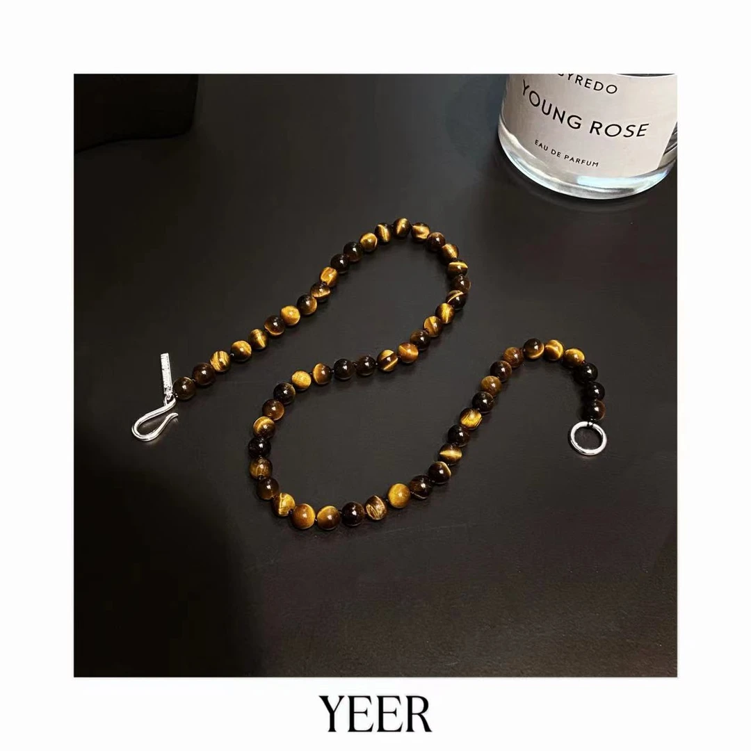 925银银制品 YEER 高级感虎眼色串珠项链圆珠锁骨链 百搭四季通勤
