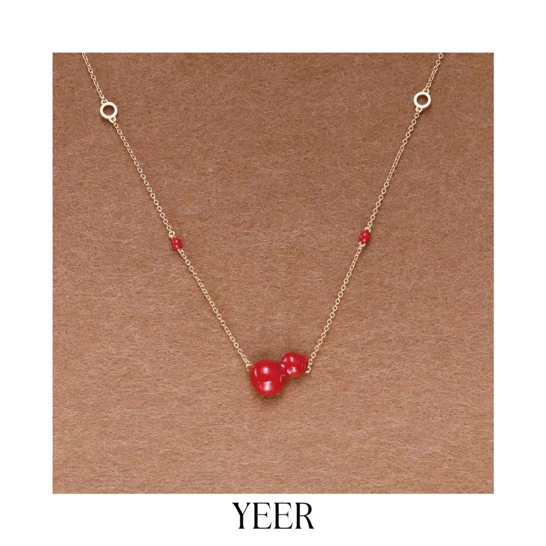坠链均925银珐琅 YEER小众新中式福禄立体红色葫芦项链百搭本命年