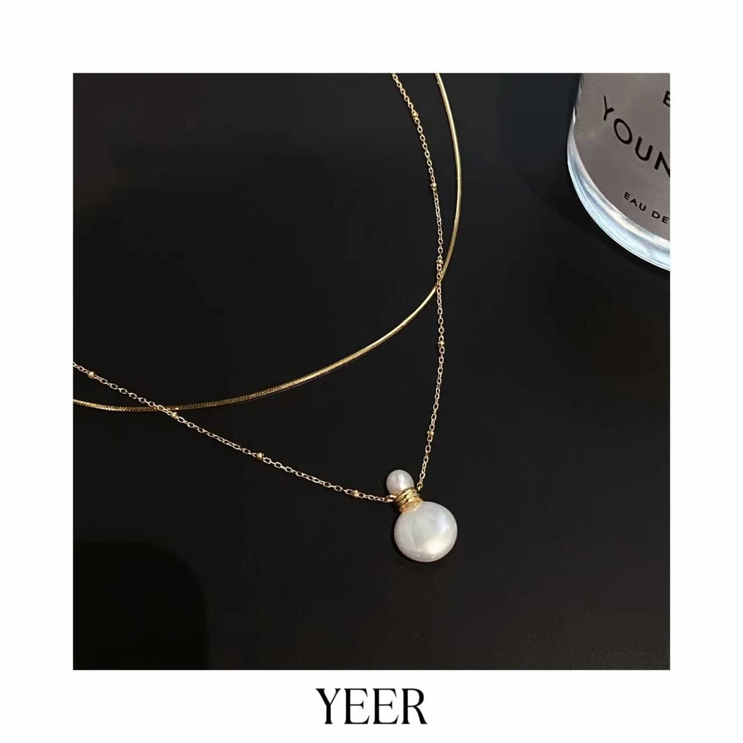 坠链均925银 YEER 明星同款天然扁巴洛克香水瓶项链小众高级叠搭