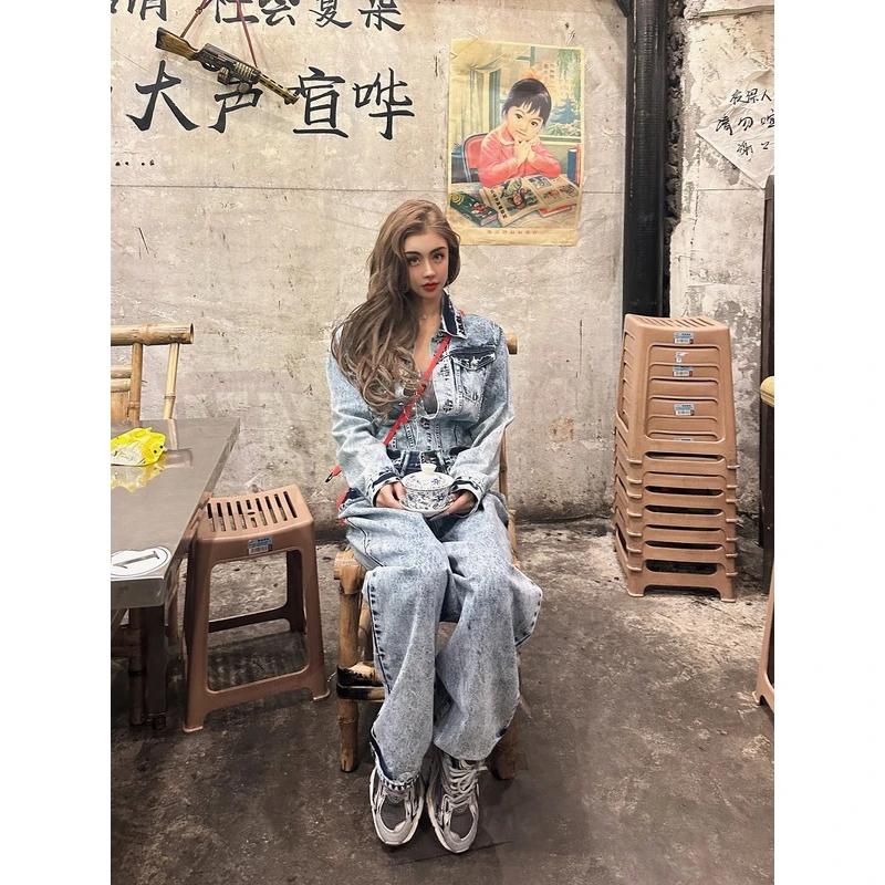 Mikiloveleo “牛仔很忙”休闲牛仔连体裤（裤长152）