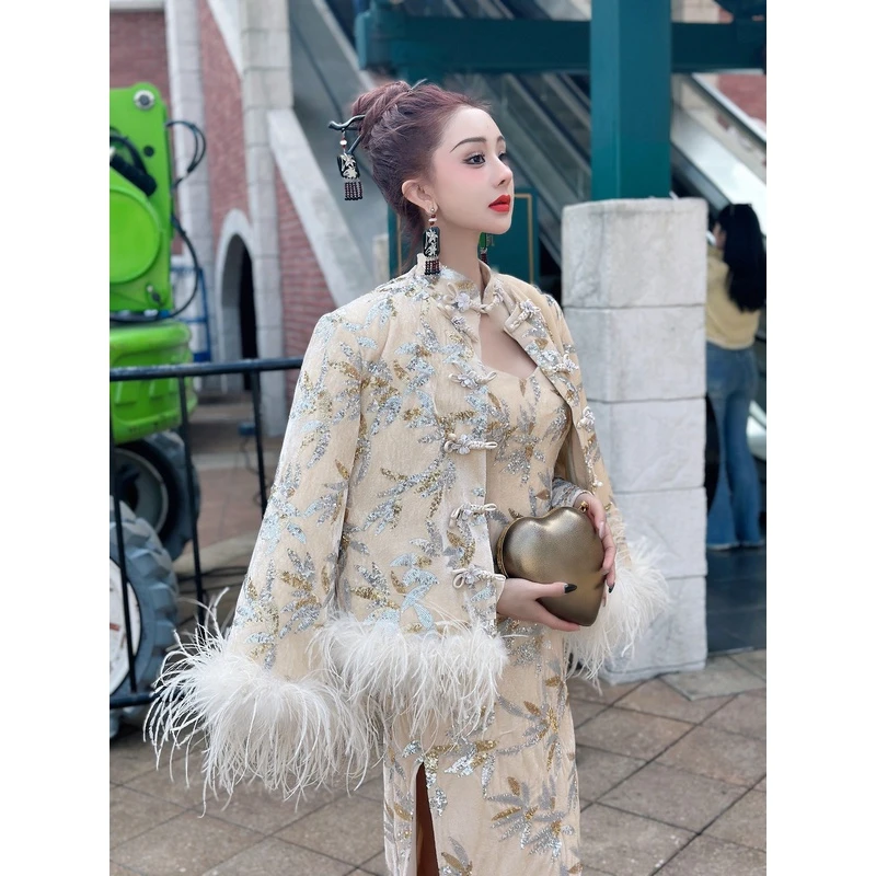 MyloveLeo“雍容华贵的贵妃”手工亮片中式套装（裙长120）