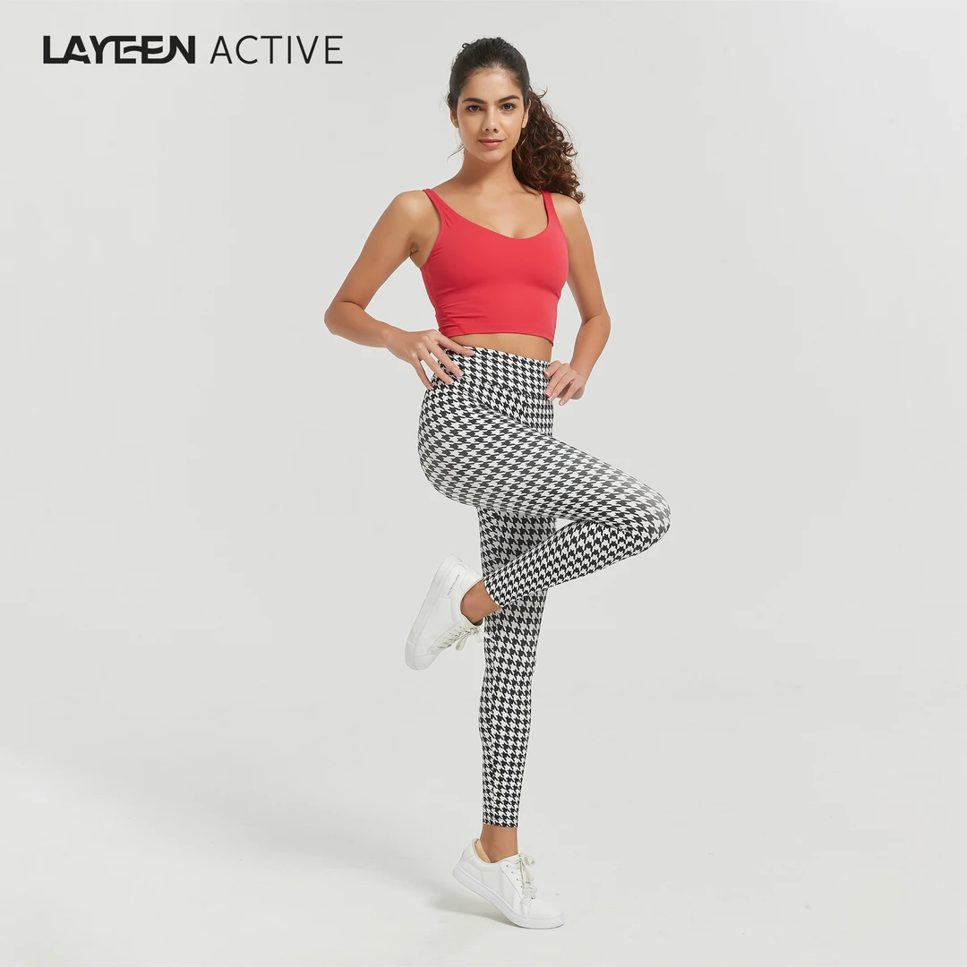 LAYEEN ACTIVE涞茵巴西花裤子 黑白千鸟 9分瑜伽健身防晒230052