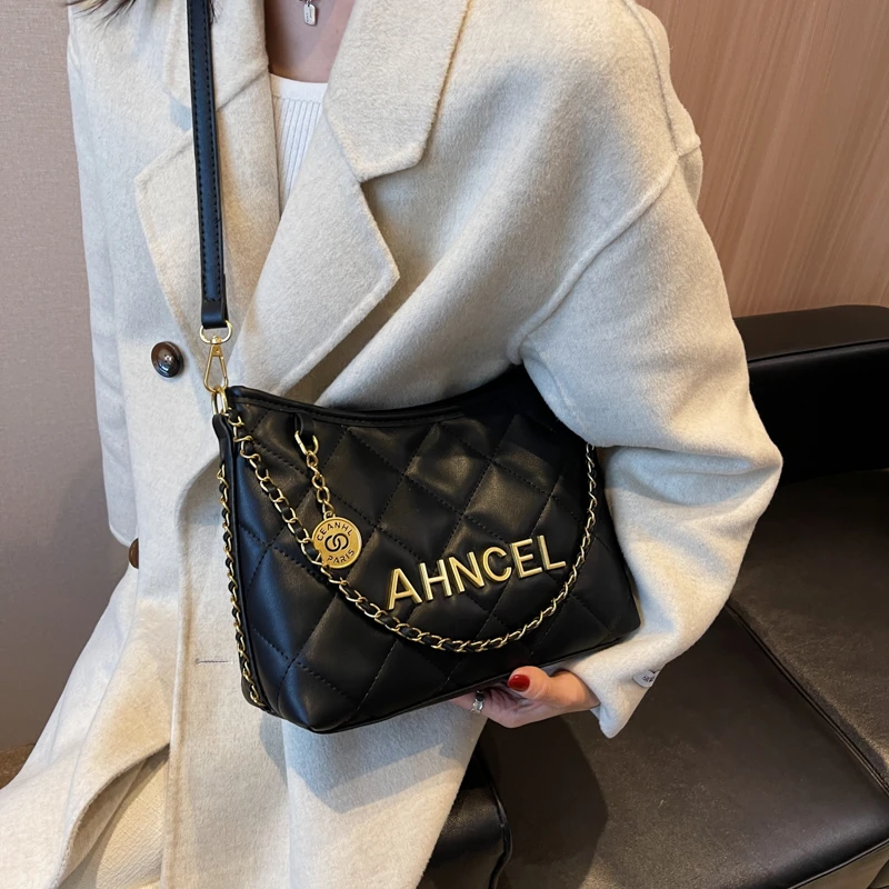 单肩复古大包包女2022新款时尚百搭大容量菱格绣线斜挎包轻奢潮包