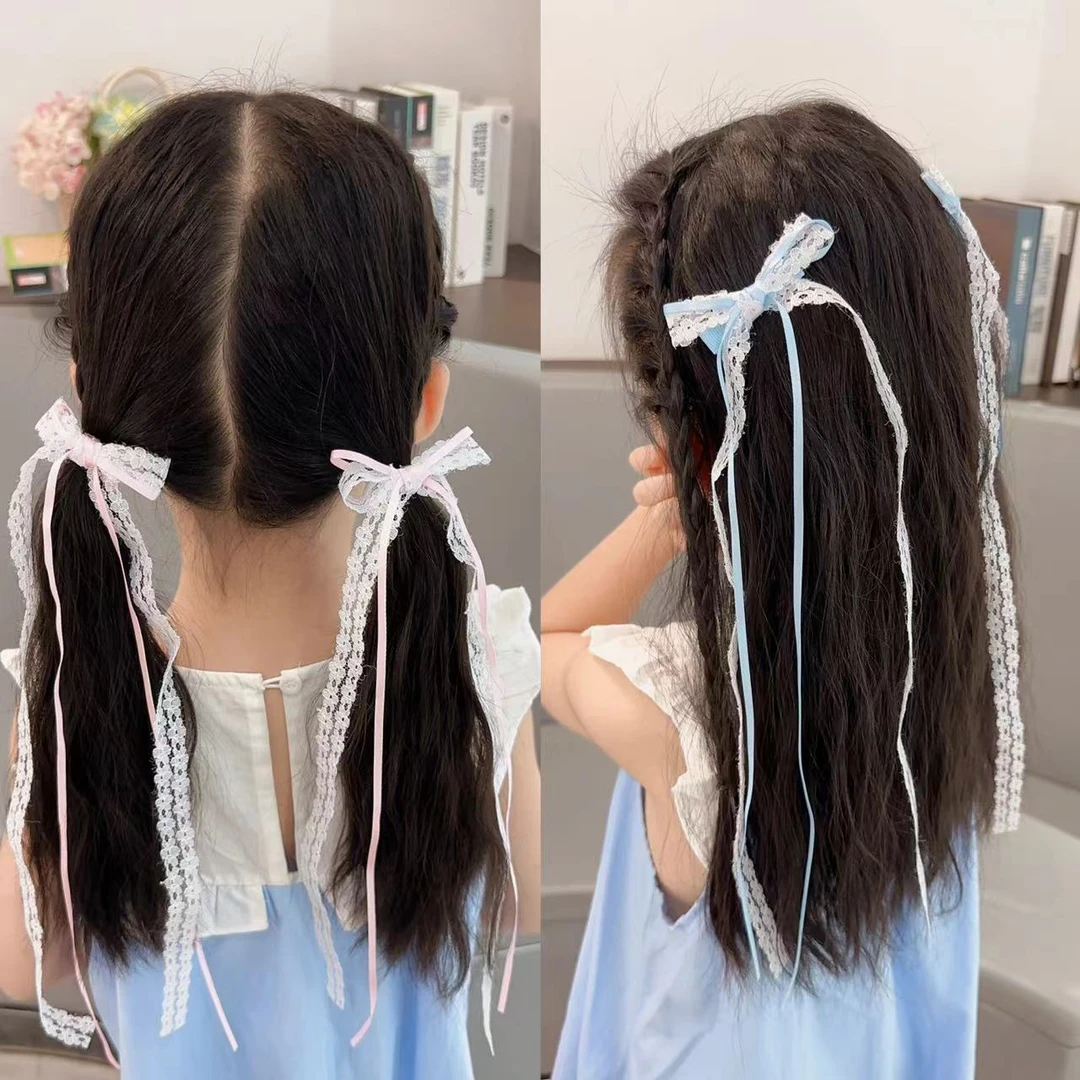 超仙蝴蝶结蕾丝飘带发夹发圈甜美发卡ins仙气蕾丝夹子头绳气质