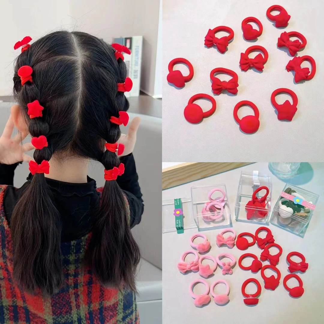 发饰新品红色丝绒揪揪球发绳盒装皮筋