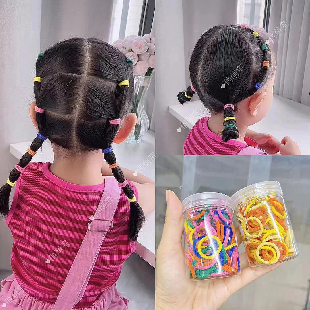 【俏萌宝】罐装小号皮筋小圈发圈女彩色高弹力不伤发头绳约100根