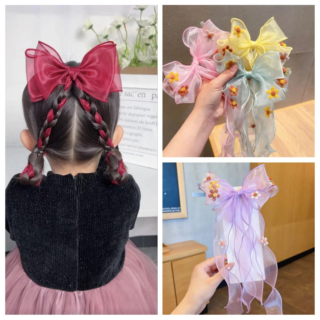 发饰新品小仙女花朵飘带发夹韩版蝴蝶结蝴蝶儿童女童