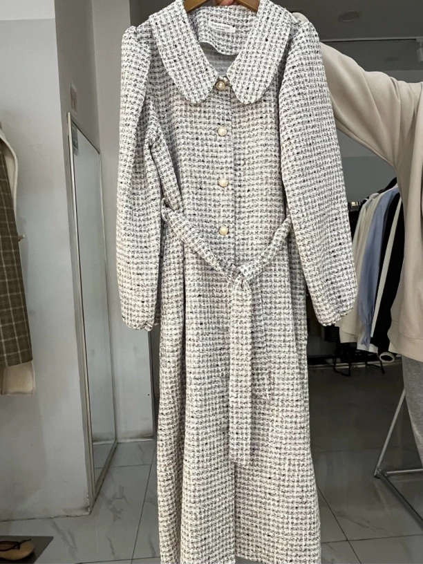 小香娃娃领连衣裙系腰带款小香风