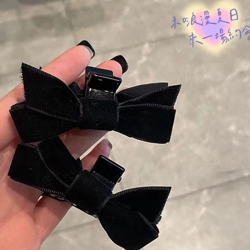 黑色绒布蝴蝶结小抓夹法式简约碎发夹王心凌同款发抓碎发抓夹发饰