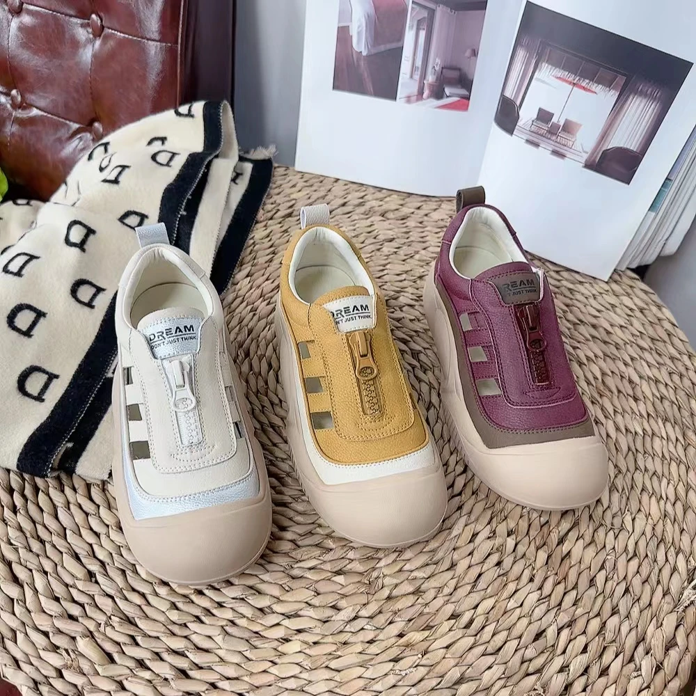 5860新款圆头前拉链一脚蹬舒适复古百搭休闲鞋