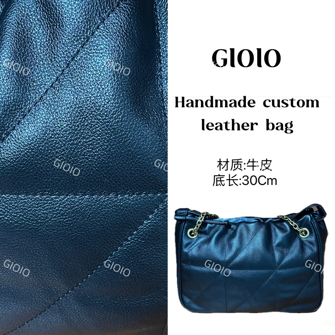 GIOIO手工真皮单肩斜挎包8188-1-牛-黑  杨福袋-中-金扣