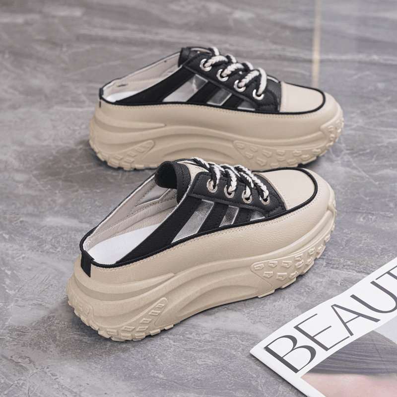 包头半拖鞋女2024年新款夏季外穿厚底小白鞋透气板鞋一脚蹬孕妇鞋