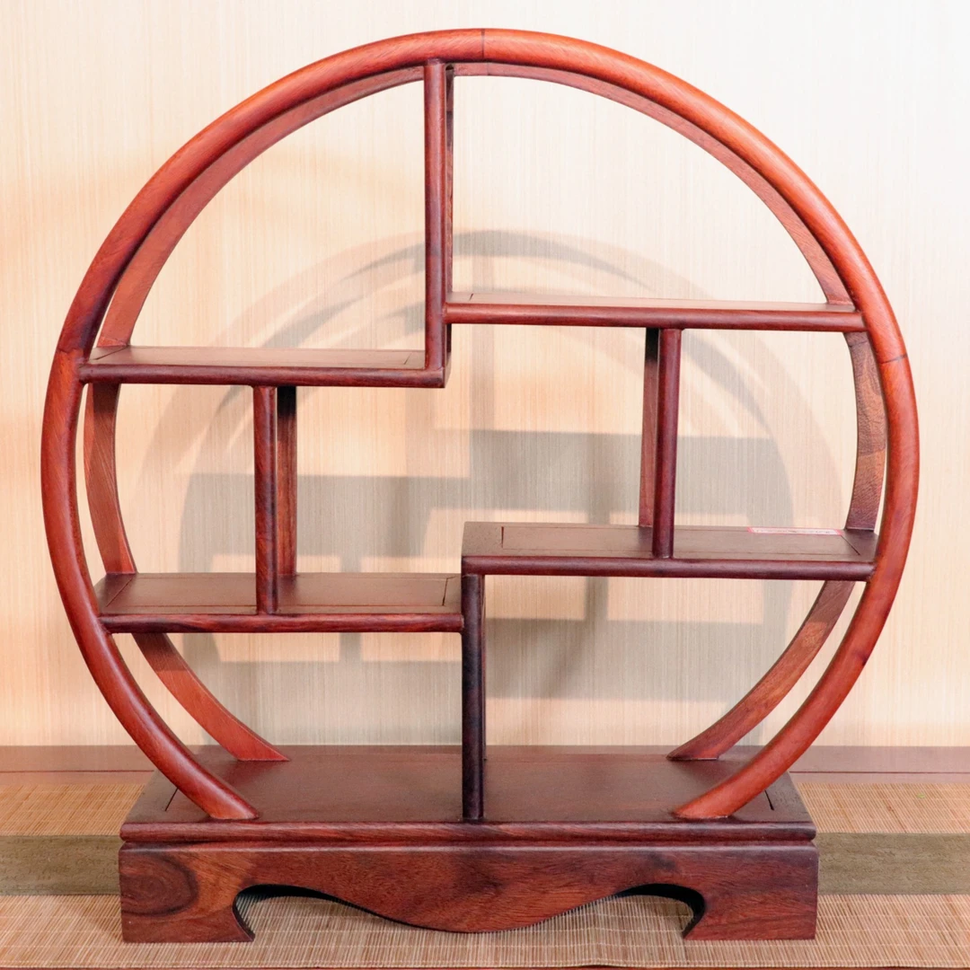 榫卯实木圆形博古架茶桌博古架玄关博古架红木博古架实木茶架多宝