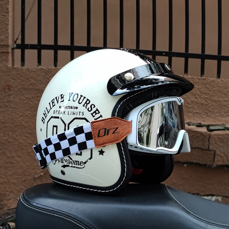 orz3C国标复古哈雷摩托车头盔男女电动踏板半覆式3/4半盔四季小牛