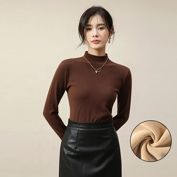 秋冬季加绒加厚款养肤衣女修身半高圆领显瘦百搭打底衫