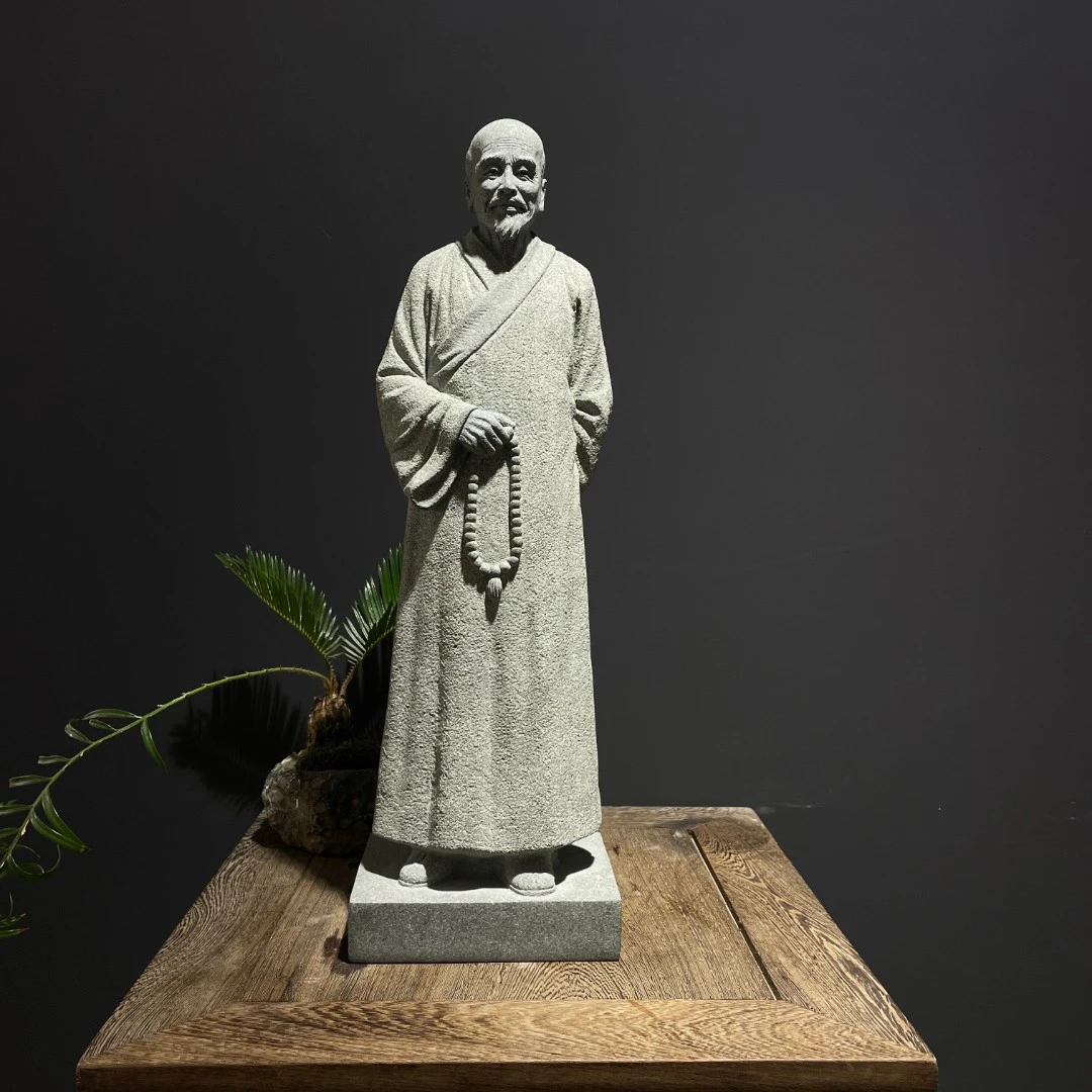 石雕弘一法师人物青石手工雕刻中式复古禅意 居家办公工艺品摆件