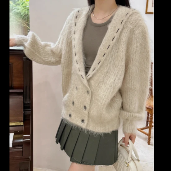 HAIZHENWANG AW23H06031 格洛纳线迹翻领开衫 DEARSOCUTE买手店