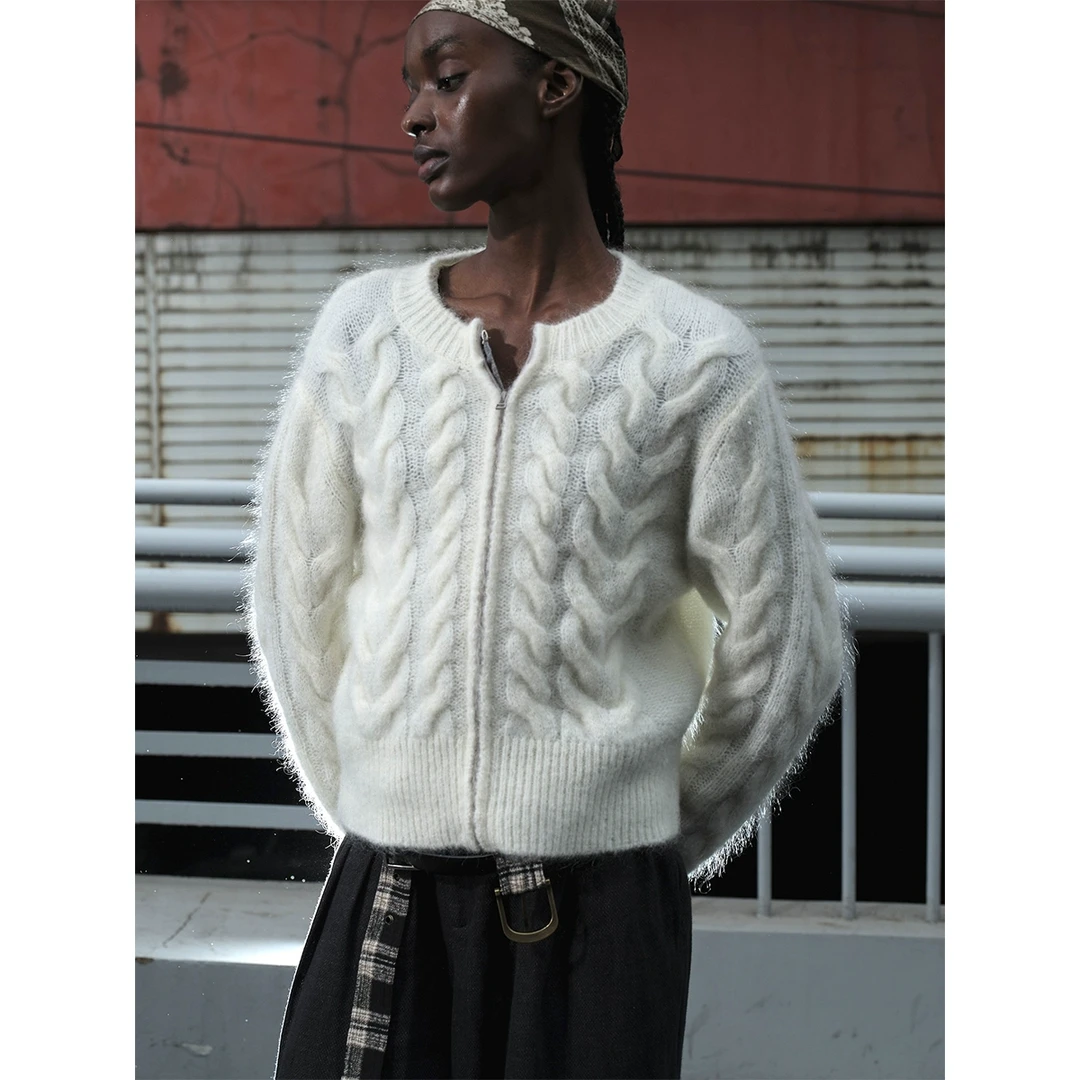 Permanency设计师品牌立体绞花横机马海毛拉链衫P214D1211002