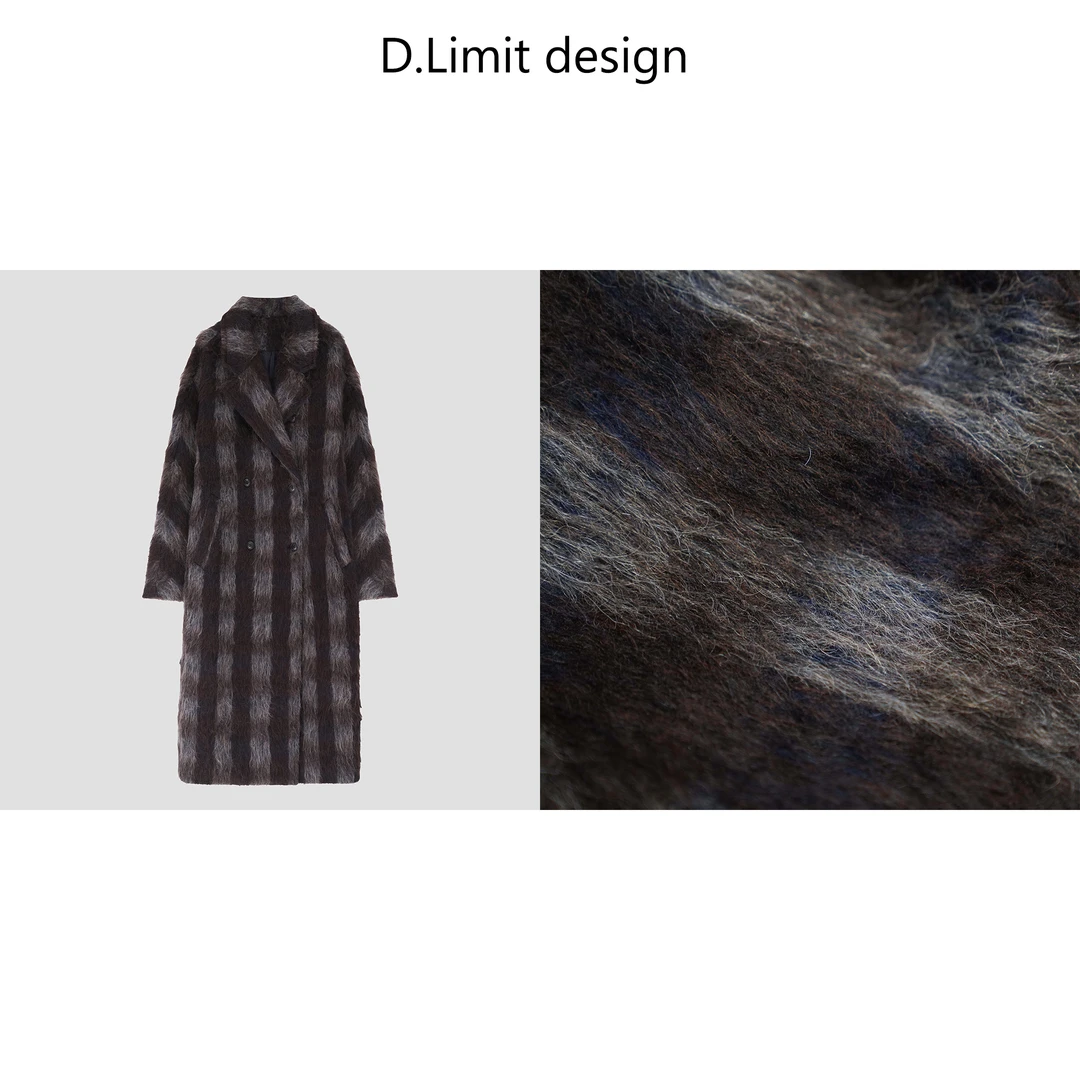 【D.Limit design】复古格子双排扣长毛羊驼大衣DLDY1728