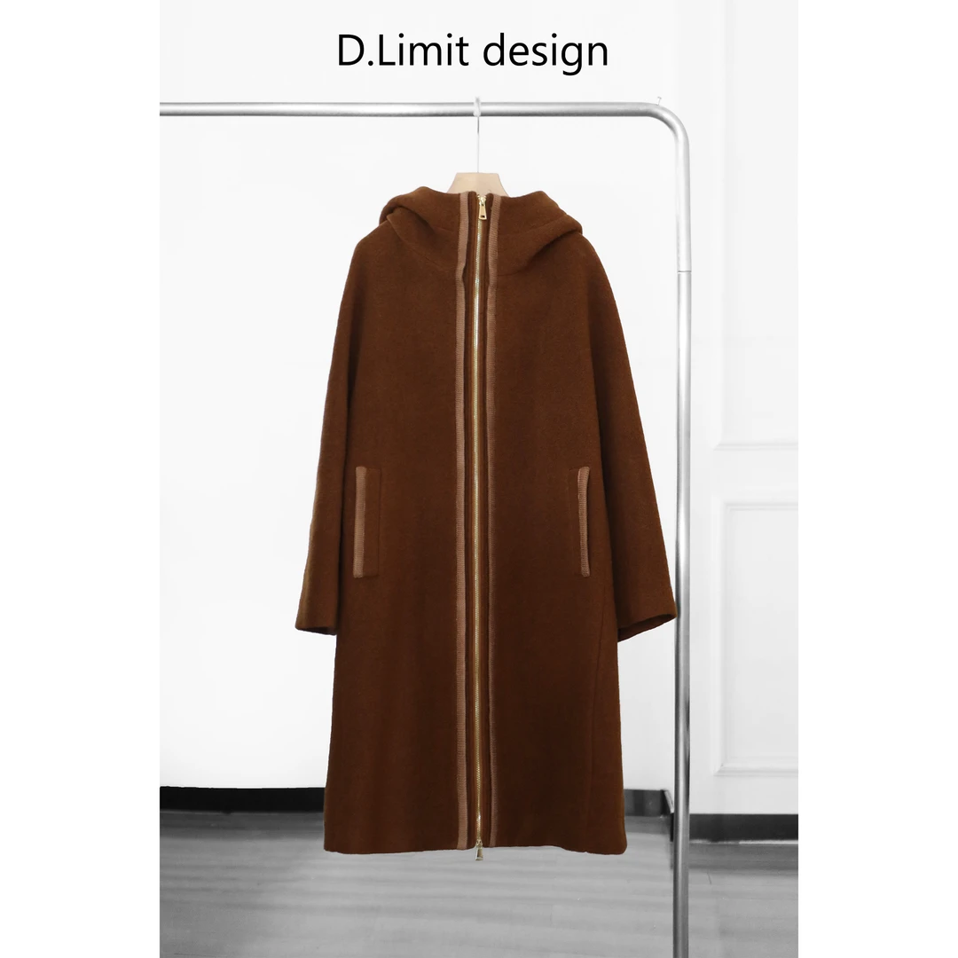 【D.Limit design】时尚拉链插兜长款毛呢外套DLOB1206