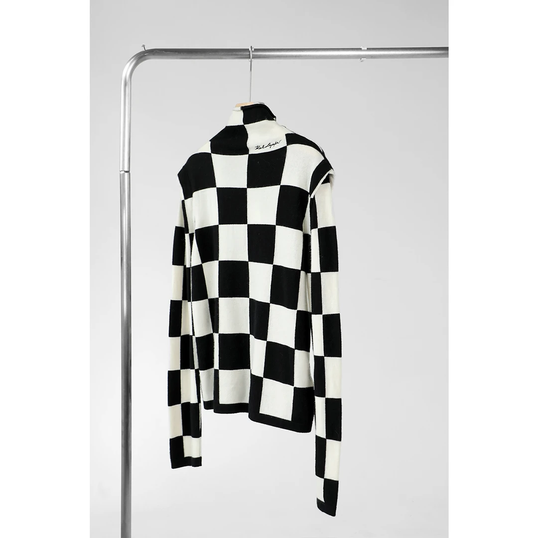 舒适黑白棋盘格针织衫DLLFY1880