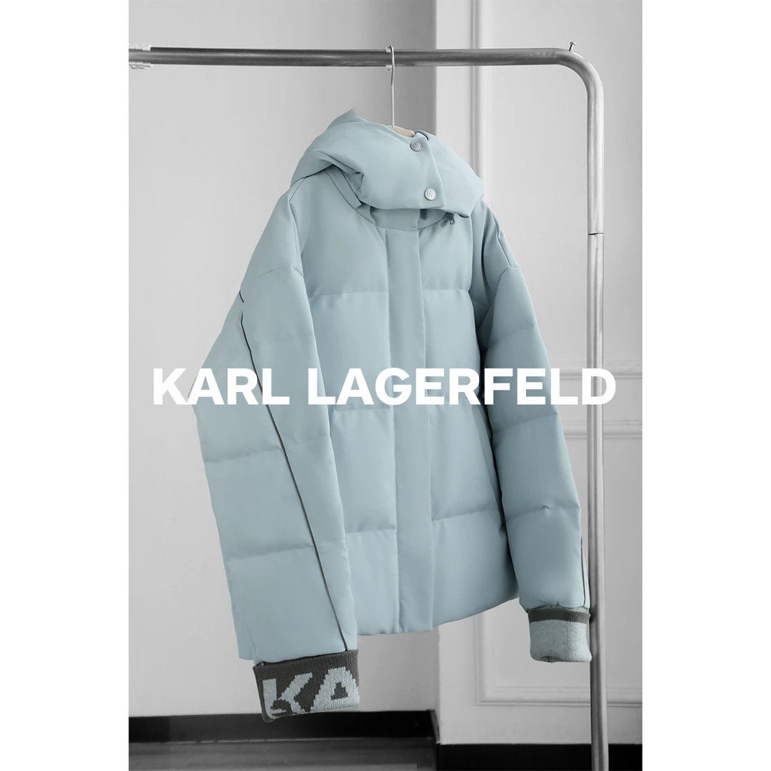 【KARL LAGERFELD/卡尔拉格斐】时尚拼色字母鹅绒服