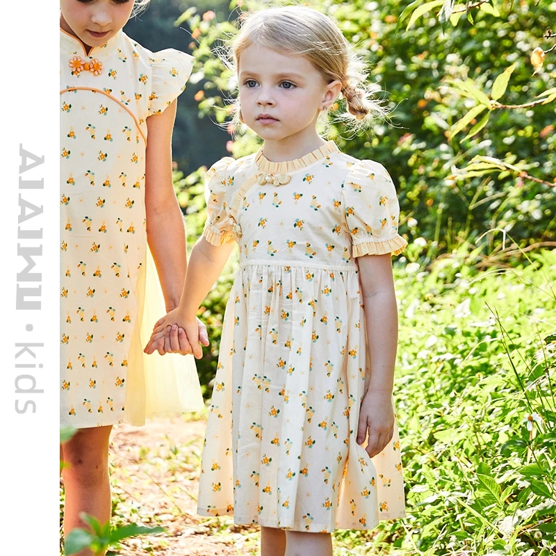 艾艾屋女童裙子2024夏季新品幼小童女宝国风中式碎花连衣裙YNSS17