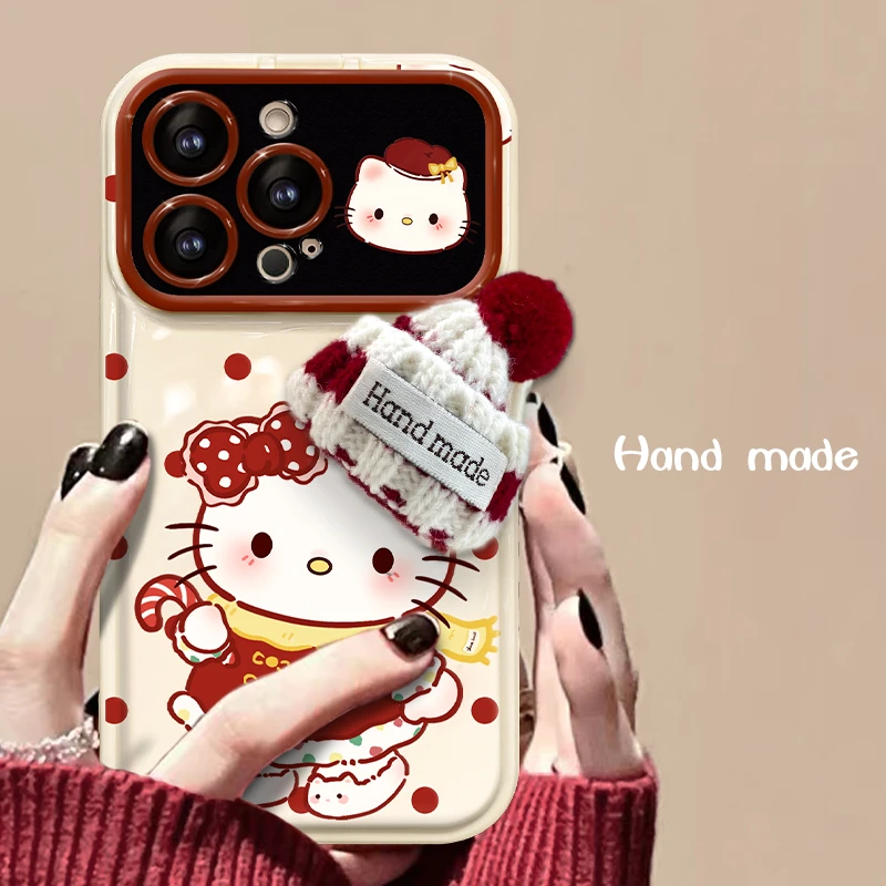 波点底凯蒂猫苹果华为/vivo/oppo/小米翻盖镜子iPhone15pro手机壳