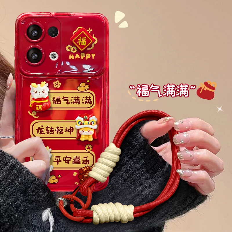 三行好话OPPOreno8创意小众防摔女款翻盖镜子手机壳