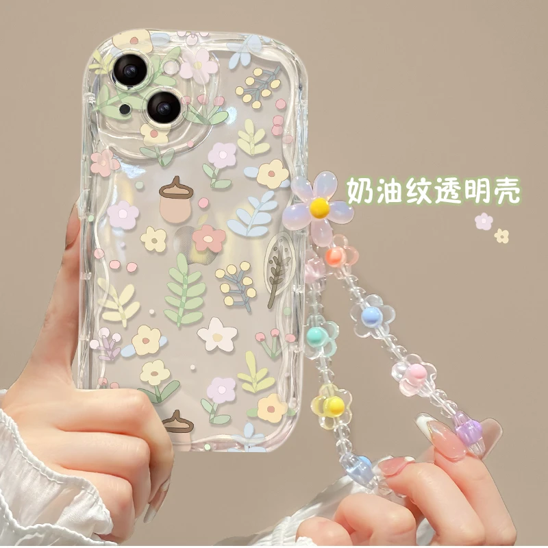 橡果碎花苹果14手机壳iPhone13新款12透明散热ProMax气囊14P防摔