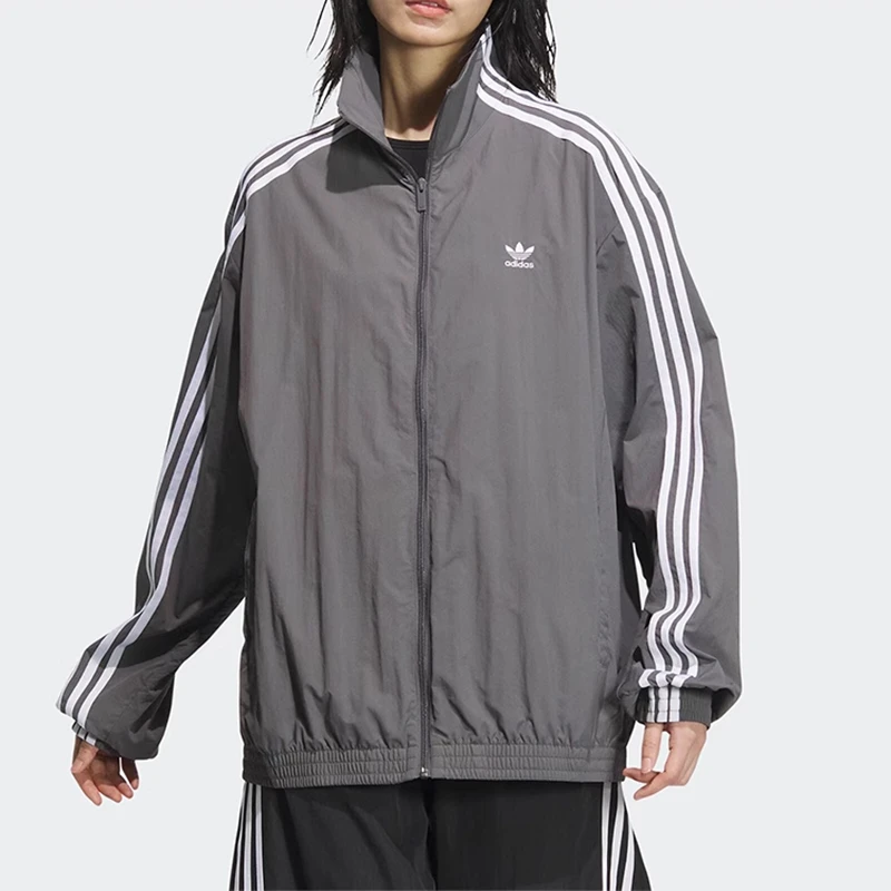 正品Adidas/阿迪达斯三叶草女子经典百搭条纹运动夹克外套JJ3362