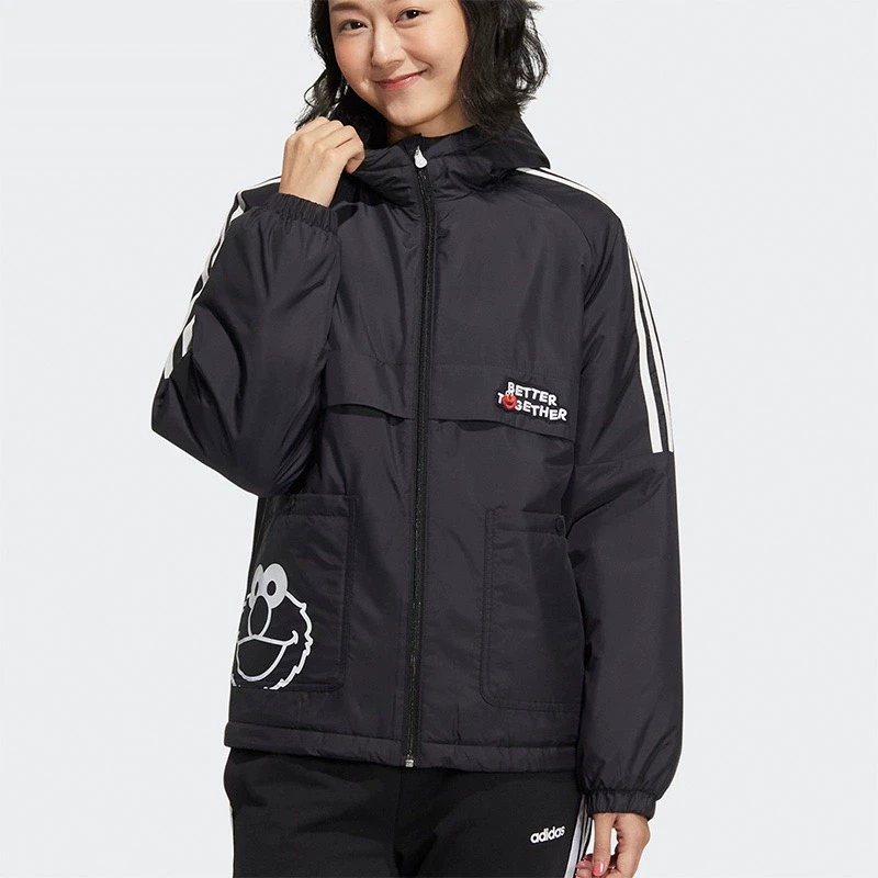 正品Adidas/阿迪达斯Neo女子运动休闲宽松连帽保暖棉服HM7478