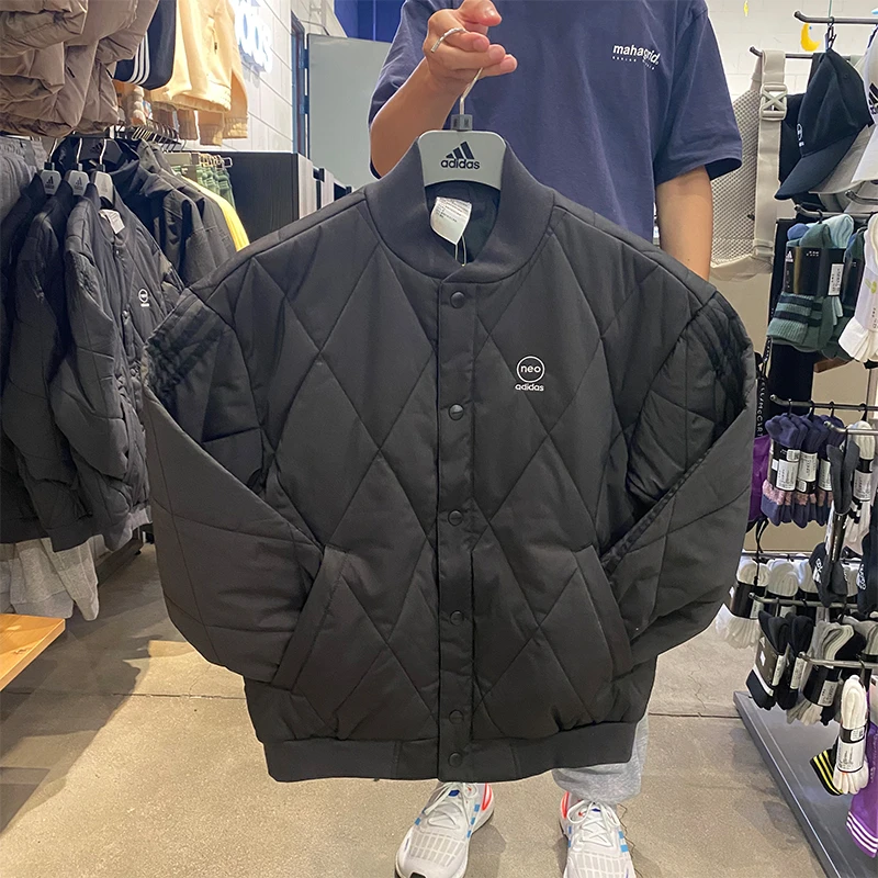 正品Adidas/阿迪达斯NEO女子立领夹棉运动休闲保暖棒球服 HN2436