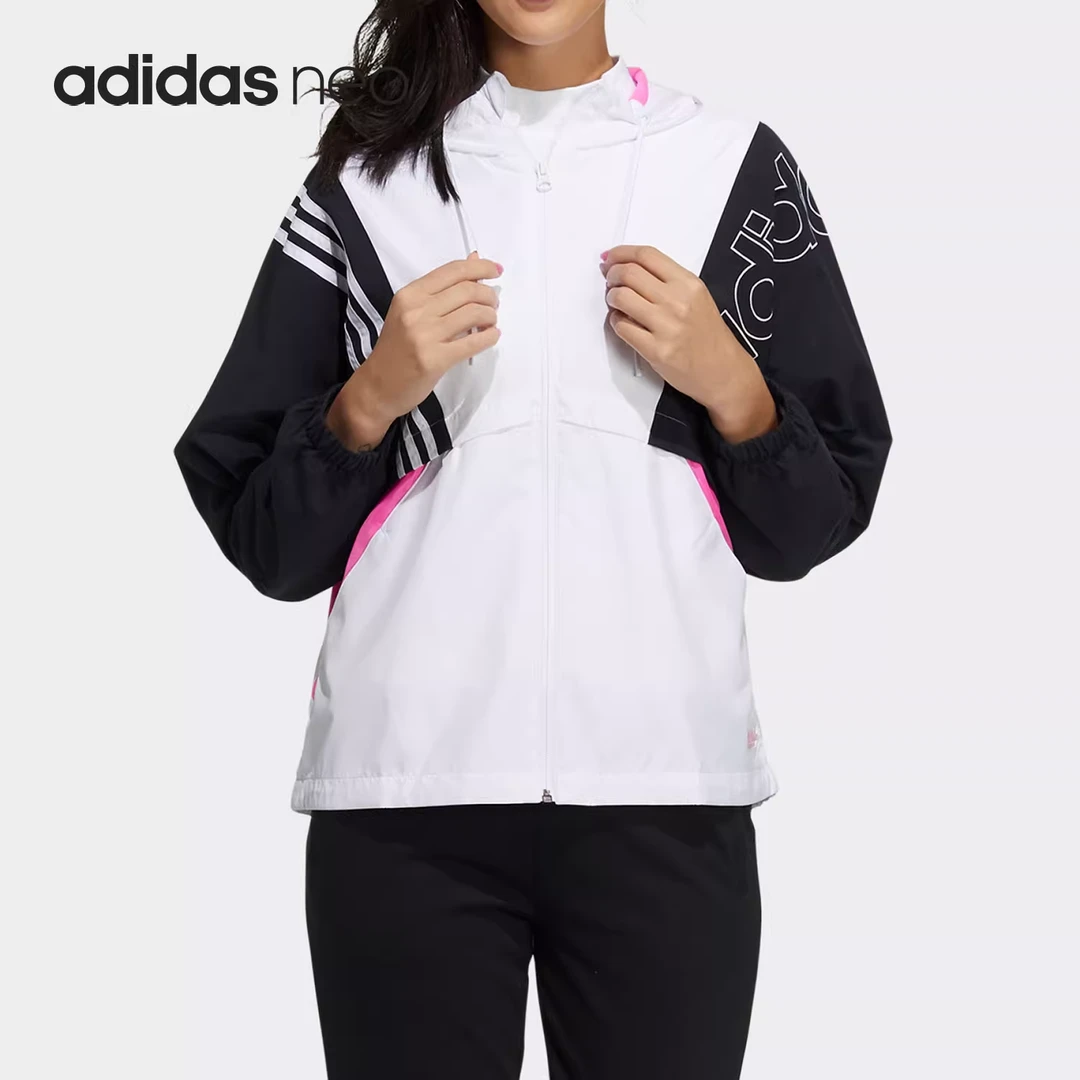 正品Adidas/阿迪达斯夏季女子撞色连帽运动休闲夹克外套 GT1879