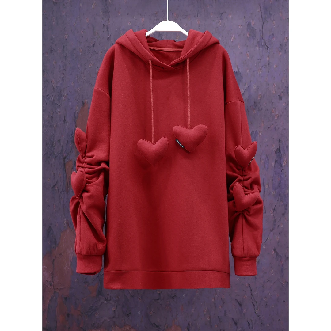 【韩哥女装】秋冬欧货加绒款时尚酒红色休闲显瘦连帽卫衣1916