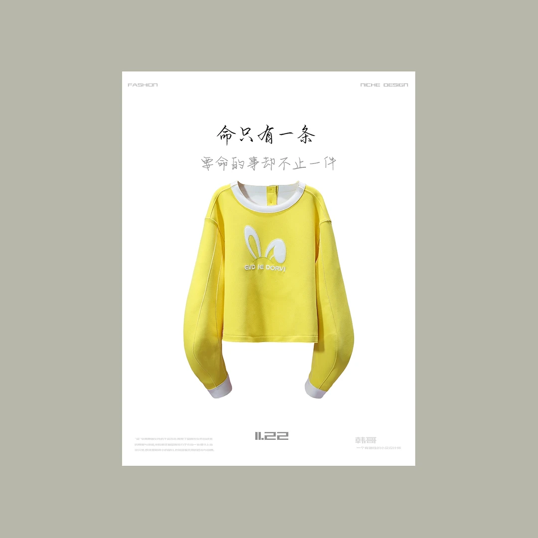 【韩哥女装精致感穿搭秋菊黄字母绣花圆领卫衣5878