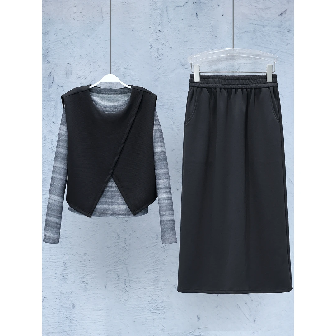 【韩哥女装】2024早秋灰色系叠穿高级感穿搭三件套套裙系列3276