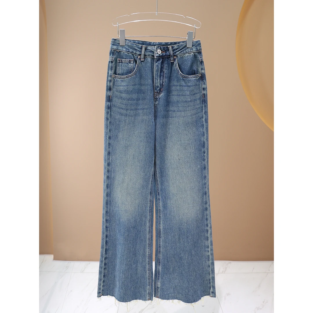 【韩哥女装】秋季水洗蓝百搭时尚休闲高腰显瘦直筒阔腿牛仔裤88609