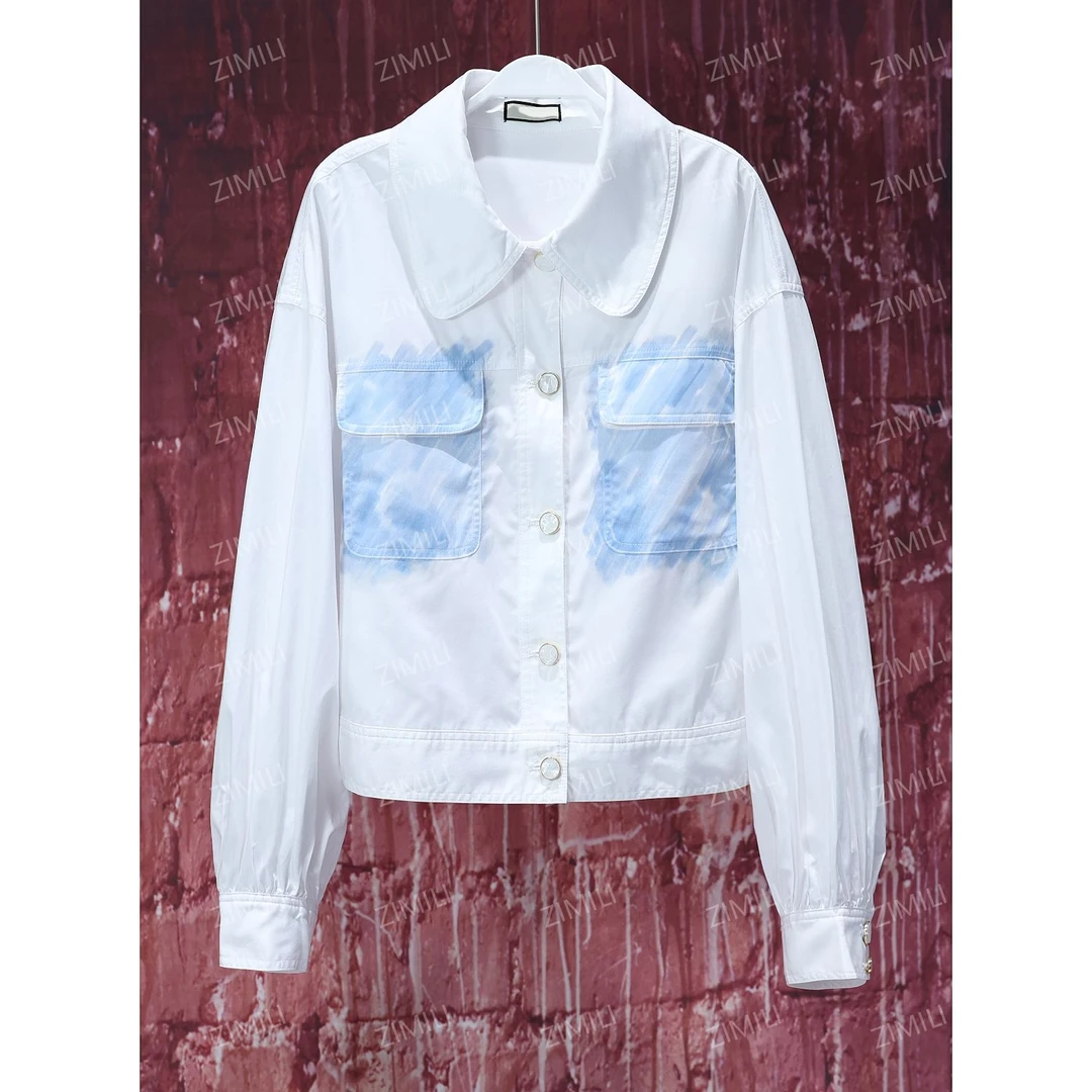 【韩哥女装】秋季精致感穿搭白色扎染简约风气质翻领衬衣/2873