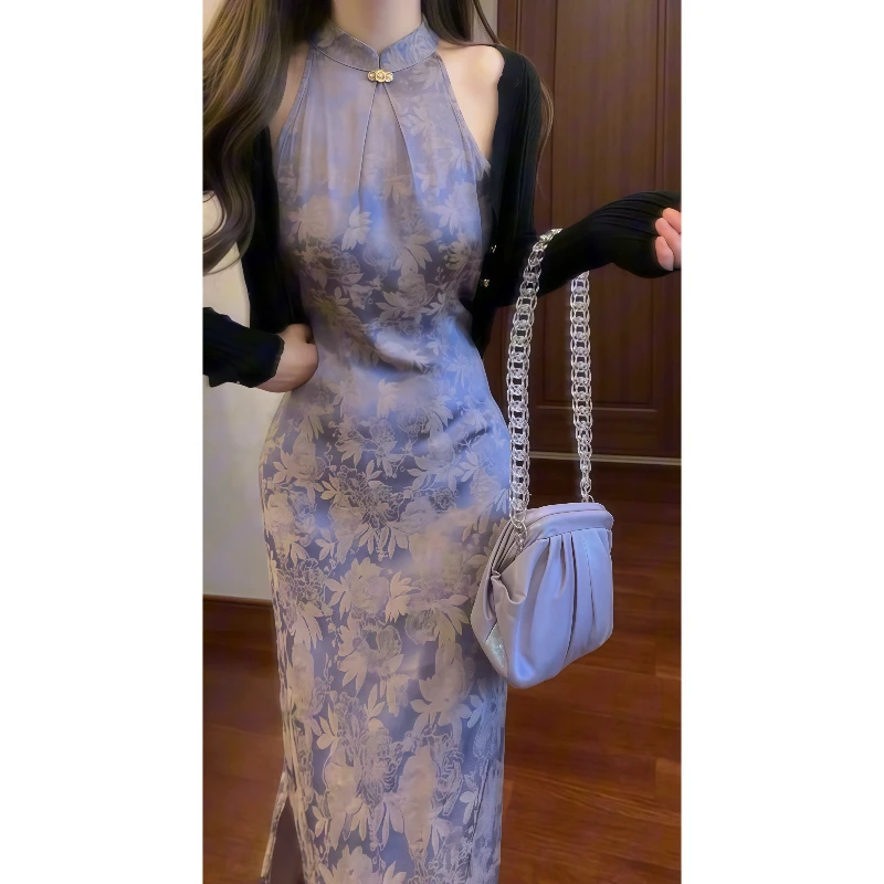 新国风改良复古旗袍提花旗袍外套女显瘦气质法式修身小众印花收腰