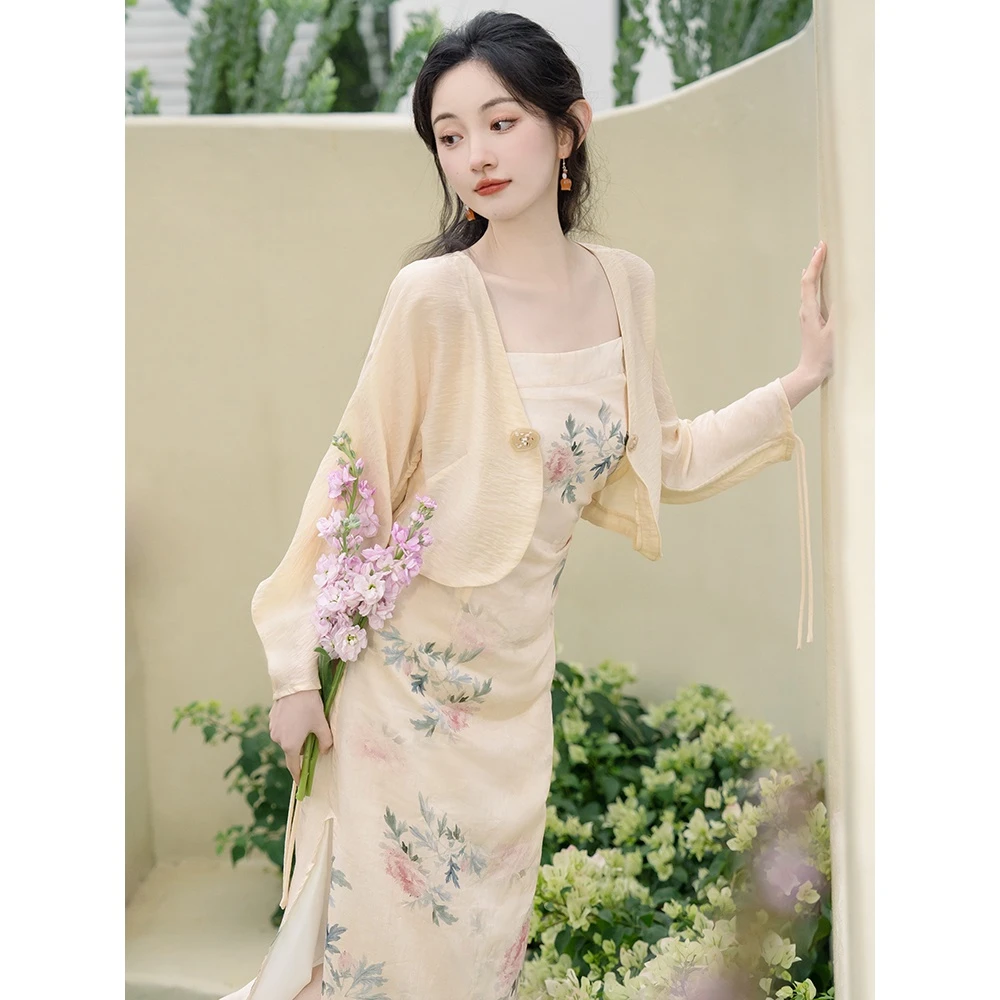 2024夏季新中式两件套中国风旗袍气质古风日常仙气汉元素复古印花