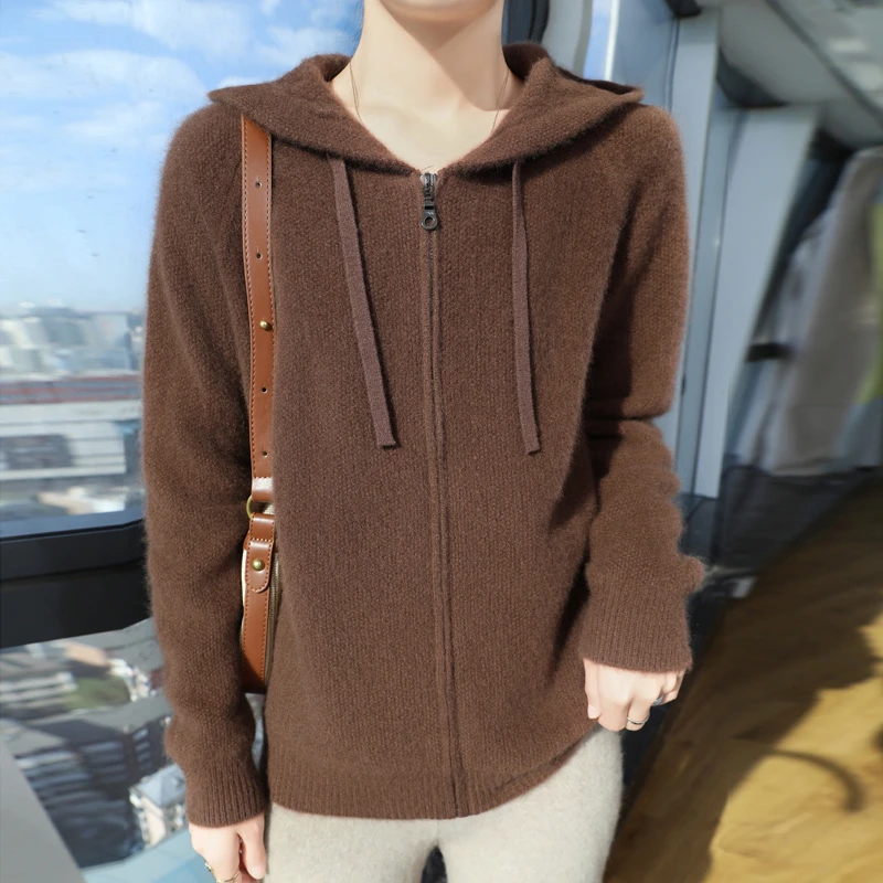 2024新款【100纯羊毛】秋冬七针加厚连帽拉链开衫