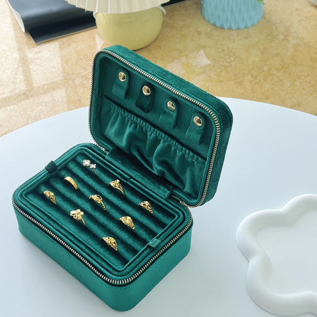 便携首饰盒高档丝绒饰品盒项链戒指耳钉手镯防氧化首饰收纳盒