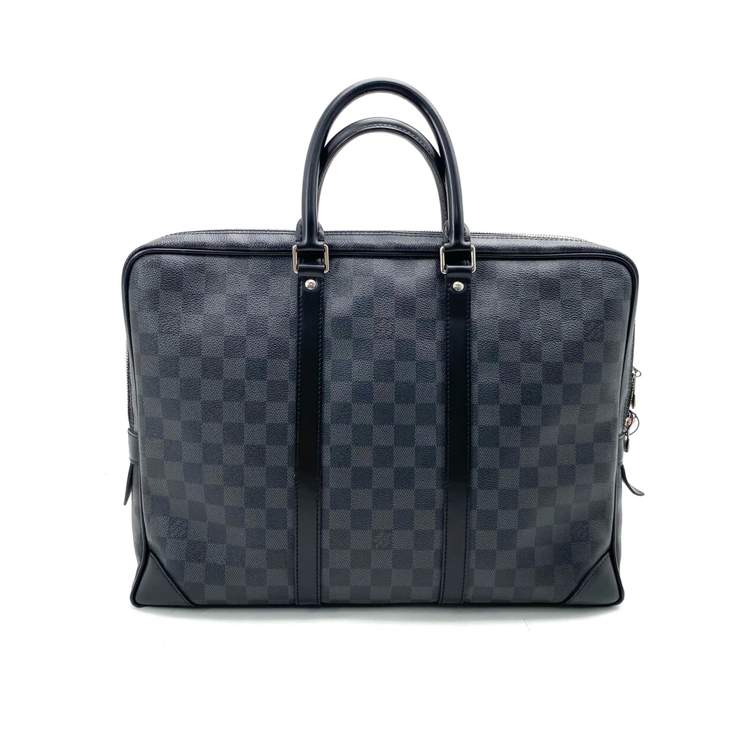 95新 LouisVuitton/路易威登 黑棋盘格手提公文包 尺寸40/30