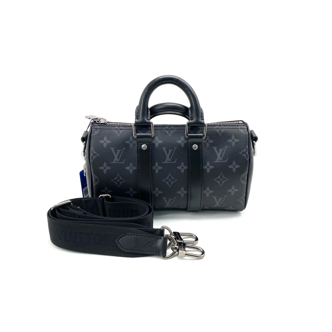 99新 LouisVuitton/路易威登 黑老花keepall25斜挎包 25/15黑色