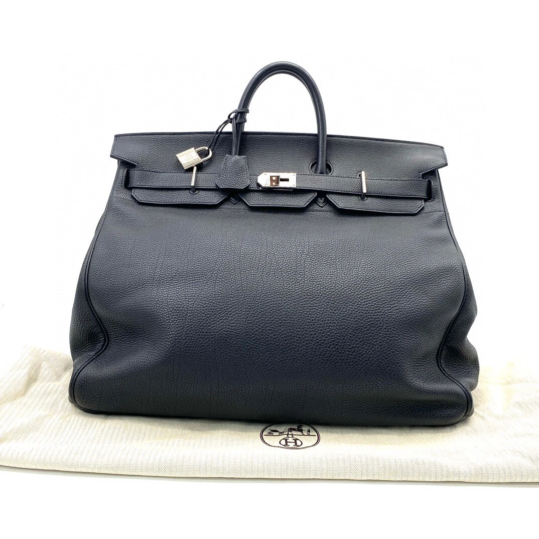 95新 Hermes/爱马仕 黑色全皮荔枝纹手提包 尺寸47/42 奢侈