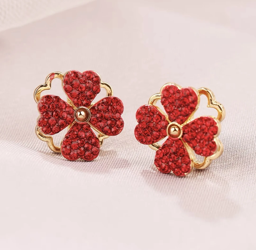 钛钢合成锆石耳饰 （1195）经典时尚可旋转花朵耳环