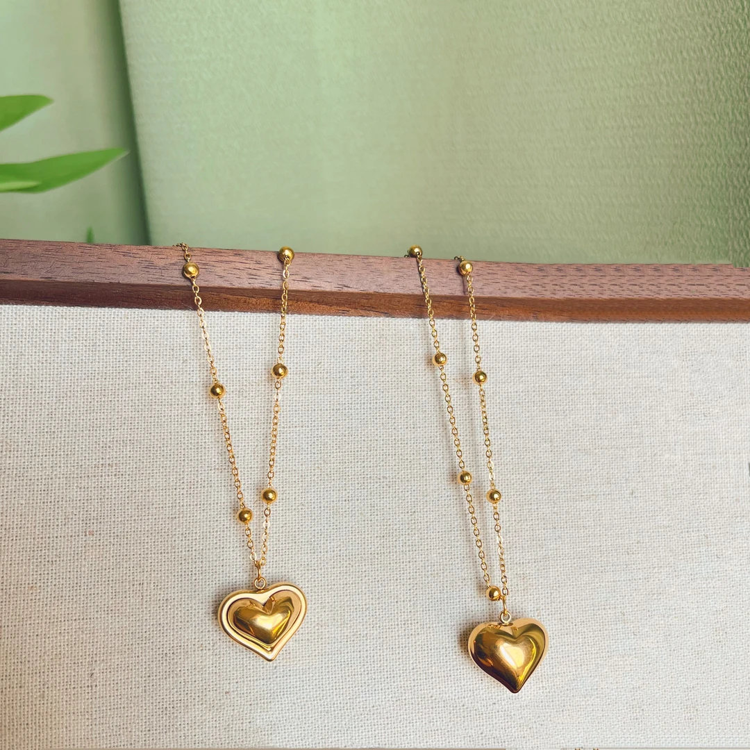 钛钢项链 （2194）满天星实心爱心项链--长45