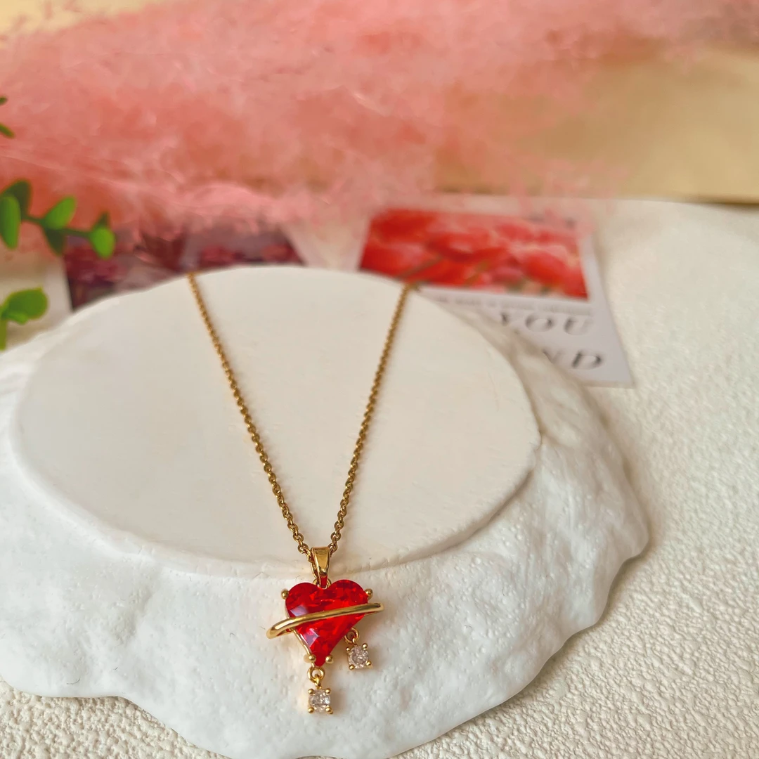 钛钢项链 （2365）时尚经典红色爱心项链--长45